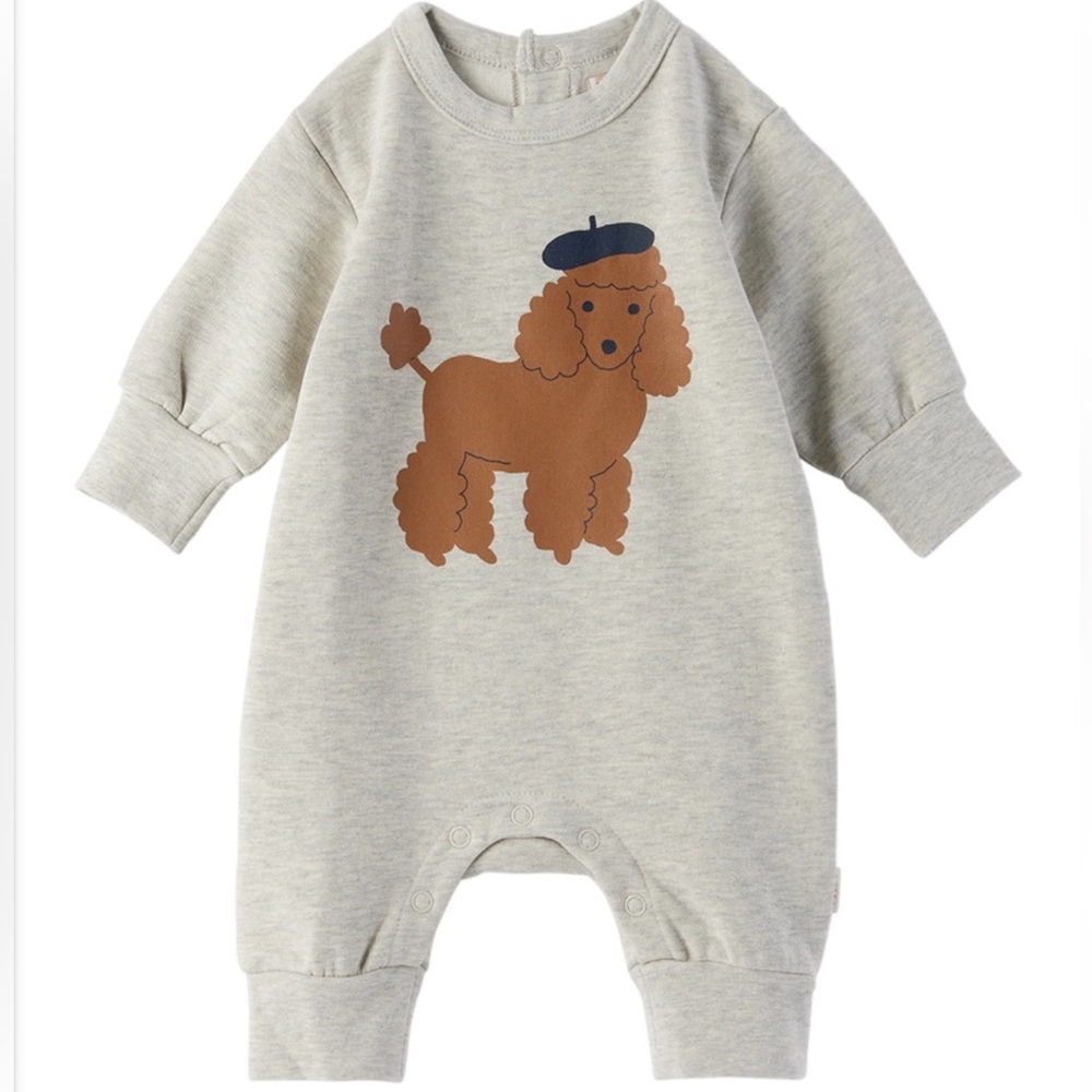 Tinycottons Gray Baby Jumpsuit Romper with Poodle dog Print 0-3 months